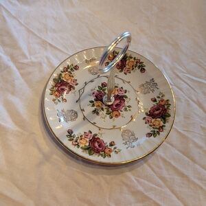 2/30$ Avon Floral Cake Stand with Gold Trim